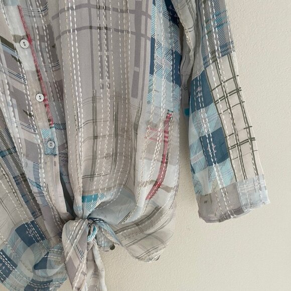 Biya Johnny Was White Stitched Silk Plaid Blouse: NWOT! SMALL (Fits like a Med.) - Picture 4 of 5